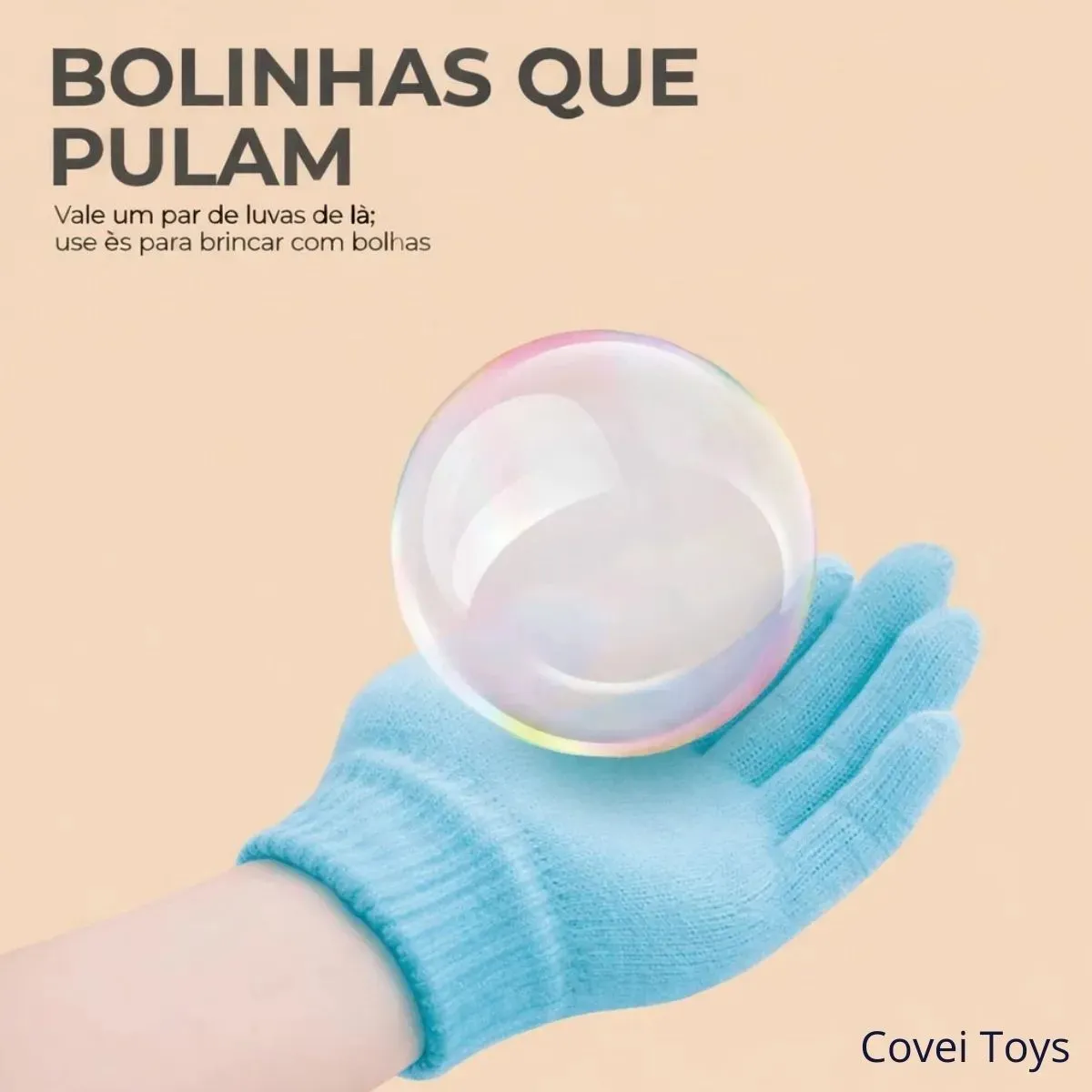 Luvas antiestouro segurando bolha com fumaça